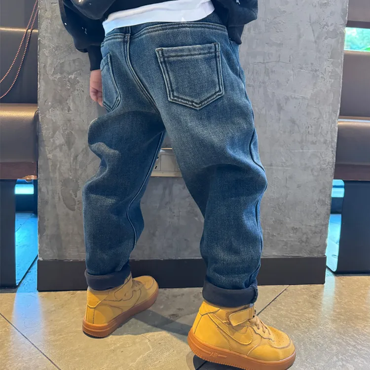 男童加绒牛仔小脚裤子童装萝卜裤2025冬季厚宝宝小中大儿童长裤潮