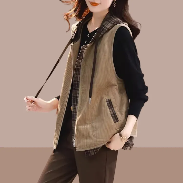 时髦洋气马甲女款外穿2025新款小香风洋气外穿马夹连帽假两件外套