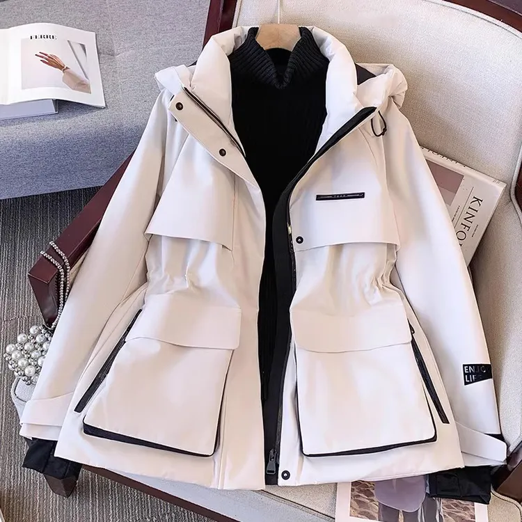 2025秋冬新款宽松显瘦加厚棉服女士时尚中长款连帽工装冲锋衣外套