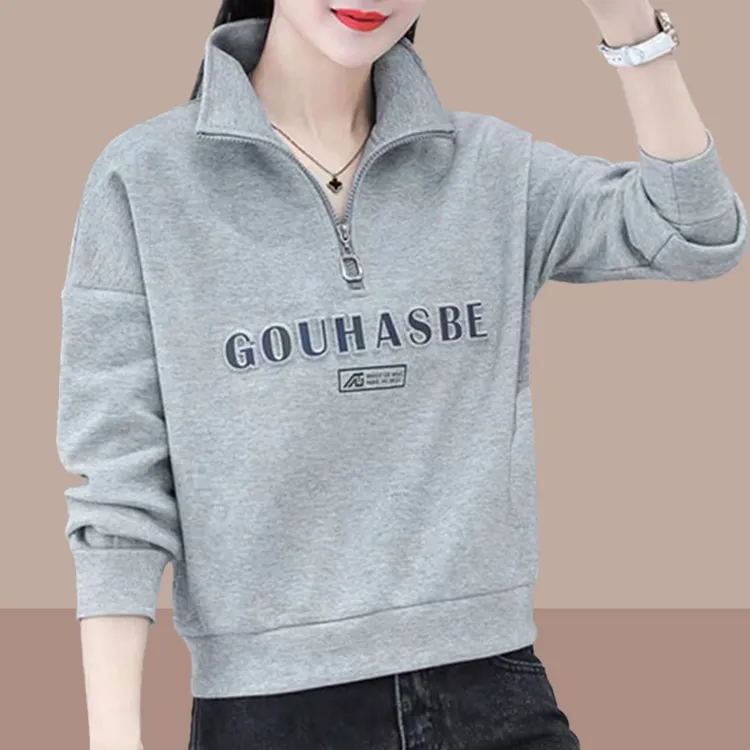 半拉链显瘦女士卫衣2024春秋季新款时尚女装宽松爆款上衣洋气减龄