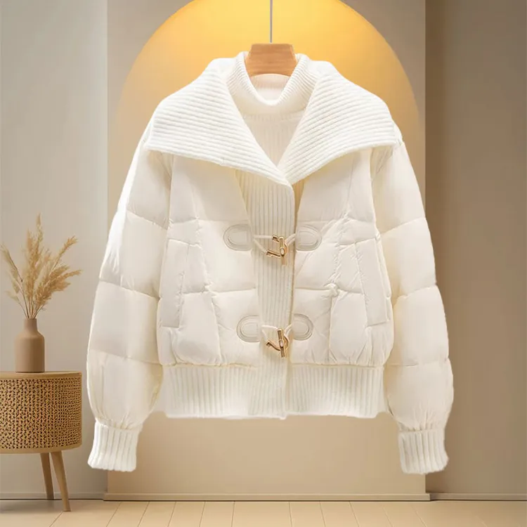 时尚洋气小香风棉服外套女士2025冬季新款大翻领拼接爆款显瘦棉衣