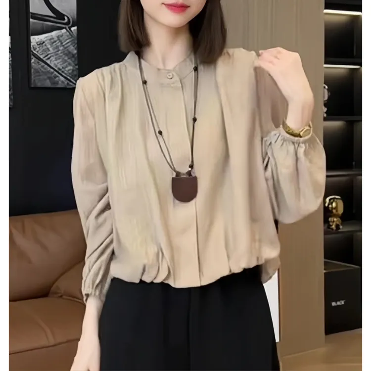时尚洋气显瘦长袖衬衫女士2024春秋新款小个子小衫设计感百搭上衣
