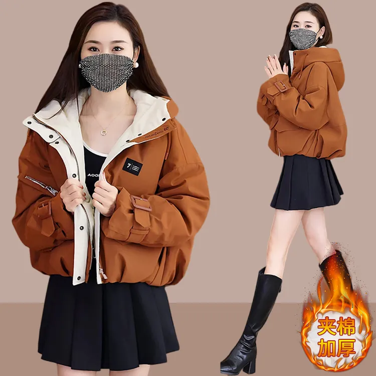 夹棉加厚棉服女士2025冬季新款连帽爆款上衣短款宽松百搭棉袄洋气