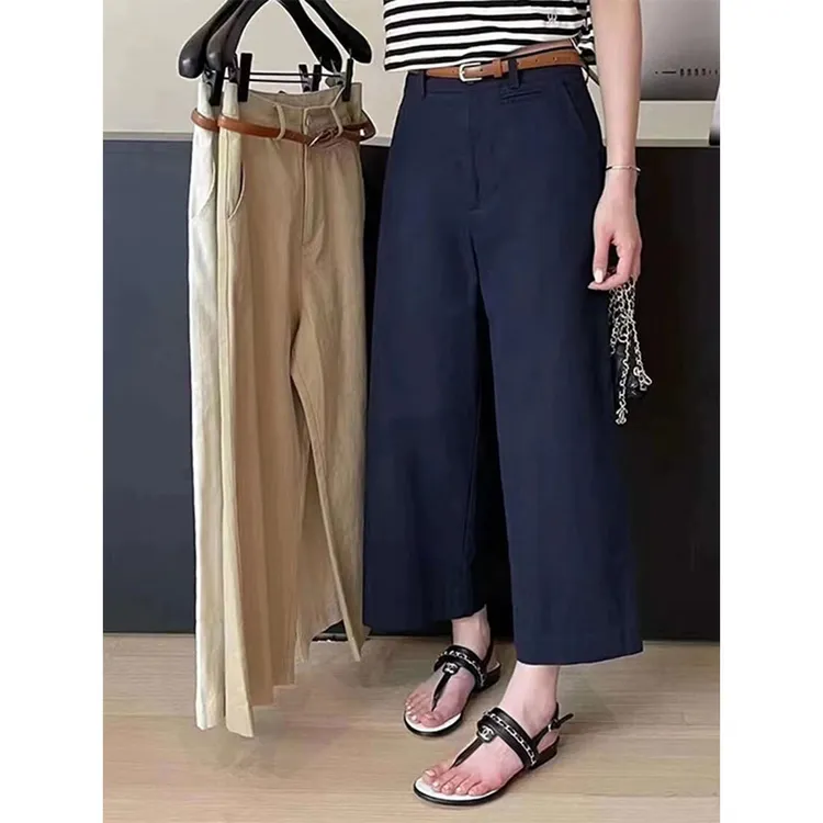 时尚气质高腰显瘦直筒九分裤女士2024夏季新款宽松百搭阔腿休闲裤