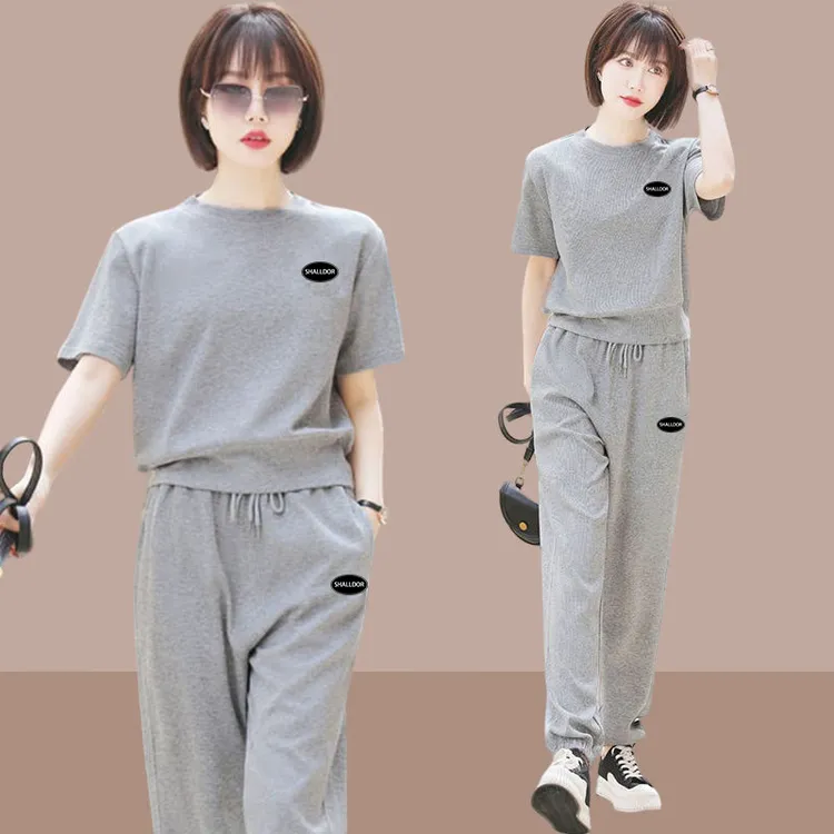 2025夏季新款宽松短袖运动服套装女款爆款洋气大码时尚休闲两件套