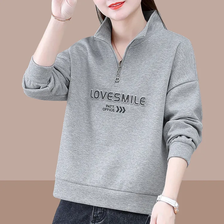 休闲半拉链立领卫衣女士春秋季新款洋气百搭爆款上衣宽松时尚女装