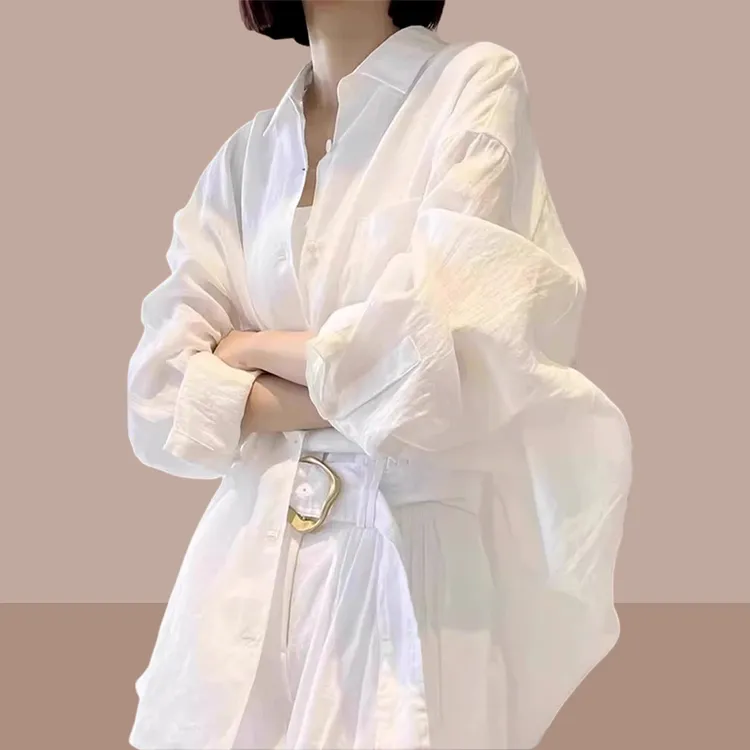 2025夏季新款白色法式大码防晒衬衫女士薄款外套宽松休闲衬衣上衣