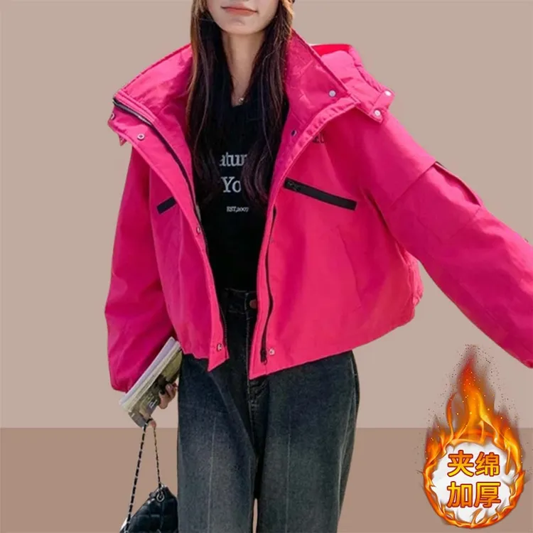时尚设计感冲锋衣外套女士2025秋冬季新款夹绵加厚派克服长袖上衣