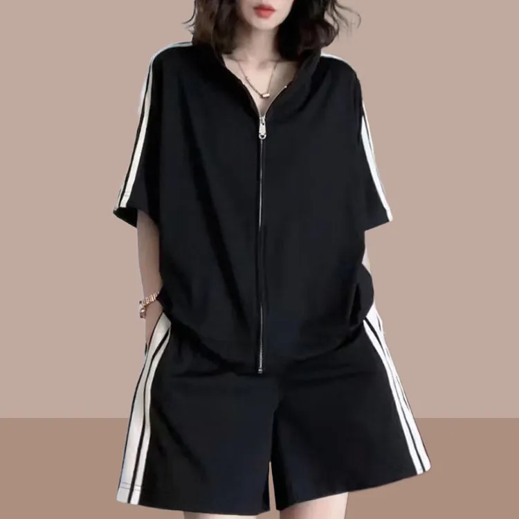 宽松爆款洋气休闲运动套装女装2025新款夏季微胖上档次时尚两件套