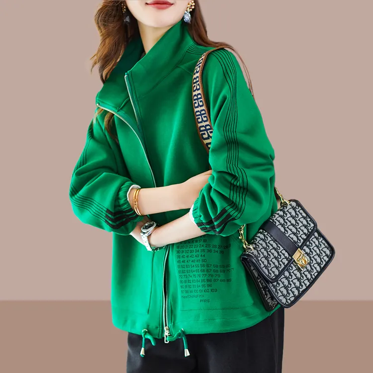 2025春秋新款立领显瘦外套女士洋气时尚微胖女装休闲减龄显瘦上衣