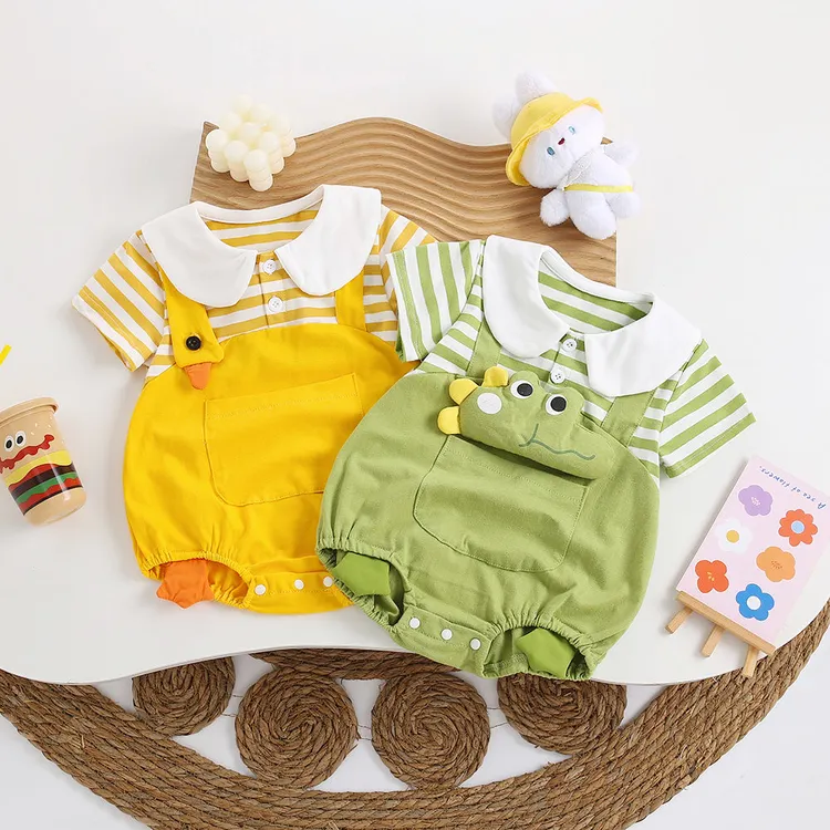 婴儿夏装短袖连体衣可爱超萌卡通哈衣宝宝夏天衣服满月百天包屁衣