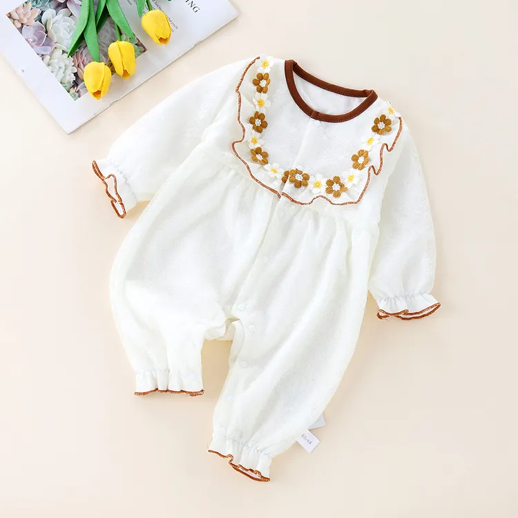 婴儿连体衣春秋款新生儿衣服宝宝长袖爬服公主满月百天外出哈衣