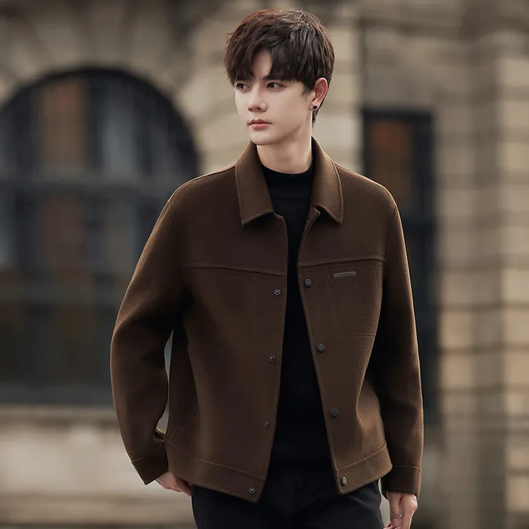 2024新款秋冬季毛呢外套男士双面羊毛短款休闲尼子夹克男上衣潮流