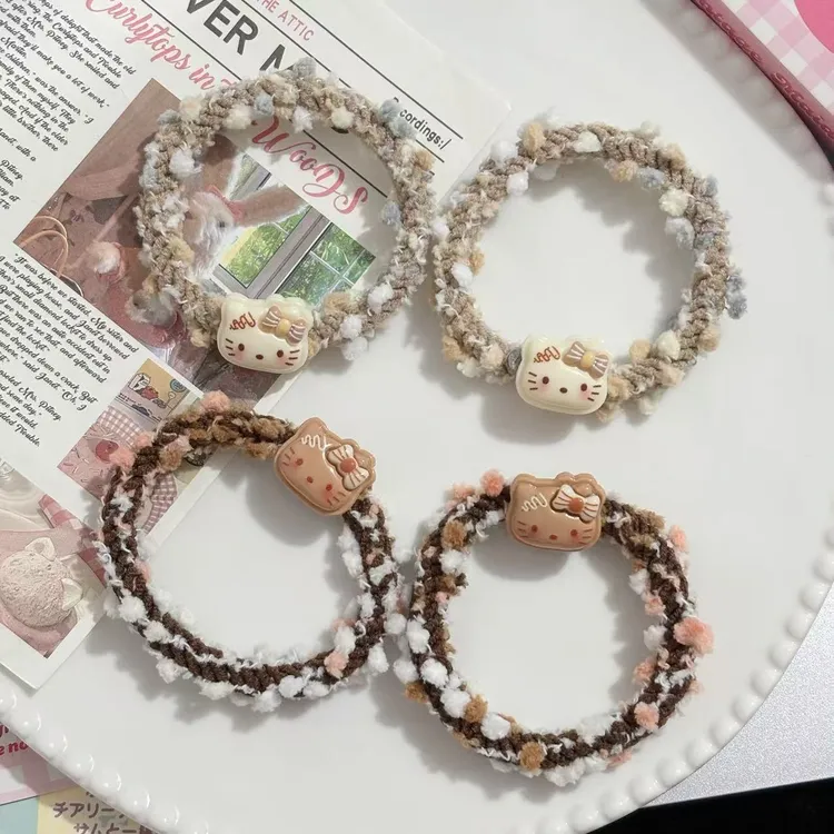 日系可爱奶咖色kt猫彩发圈ins少女心百搭情侣闺蜜卡通头饰头绳