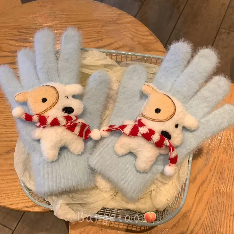 阿呆的呆呆狗可爱少女冬季保暖毛绒手套冬天分指骑行学生百搭