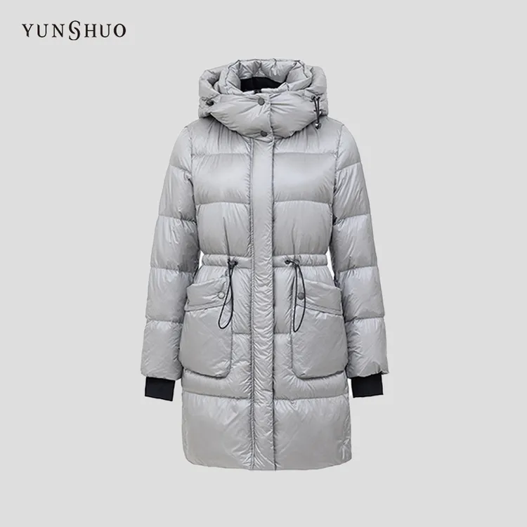 YUNSHUO羽绒服女冬季新款保暖白鸭绒中长款连帽羽绒衣816104