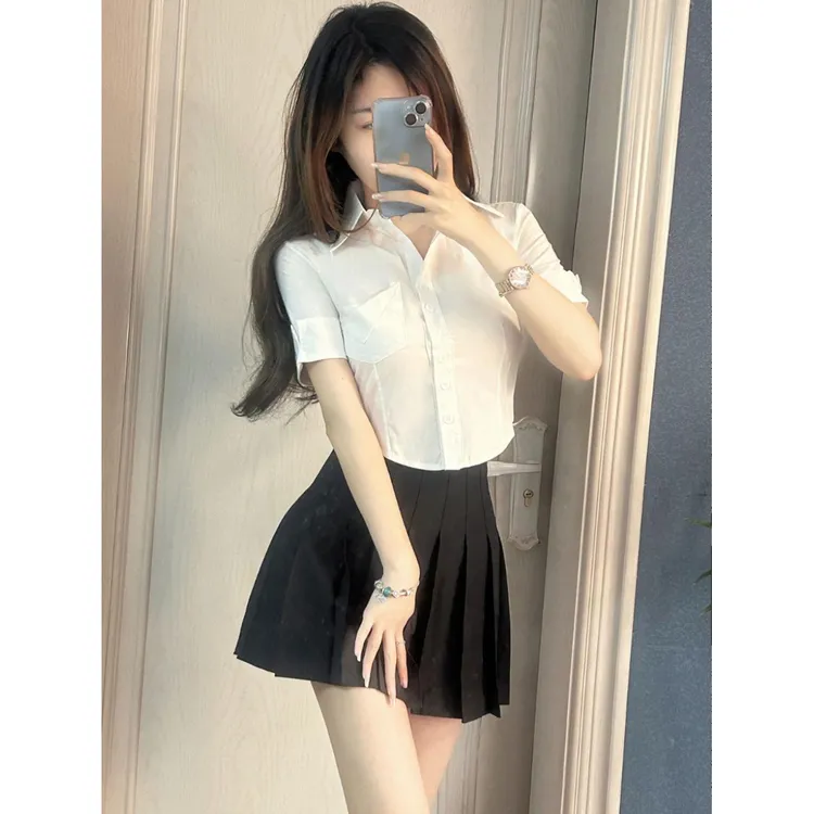 纯欲性感KTV足疗制服足浴技师短款辣妹衬衫工作服职业装工衣夏季