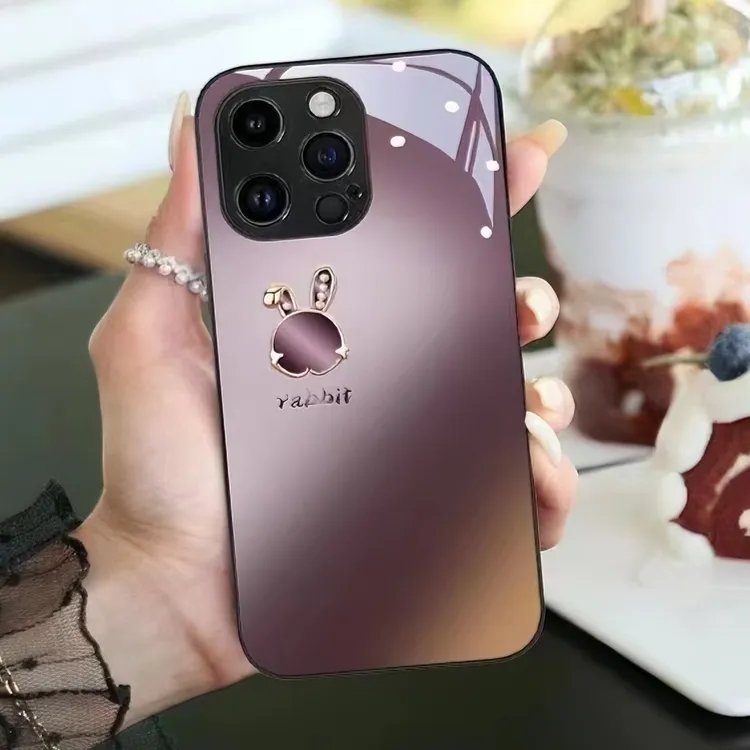 苹果/华为/OPPO/vivo/小米梅子色兔子简约玻璃防摔创意个性手机壳