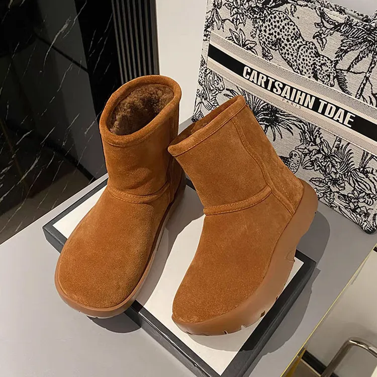 皮毛一体东北加绒厚底增高雪地靴加厚女冬季新款防水防滑保暖棉鞋