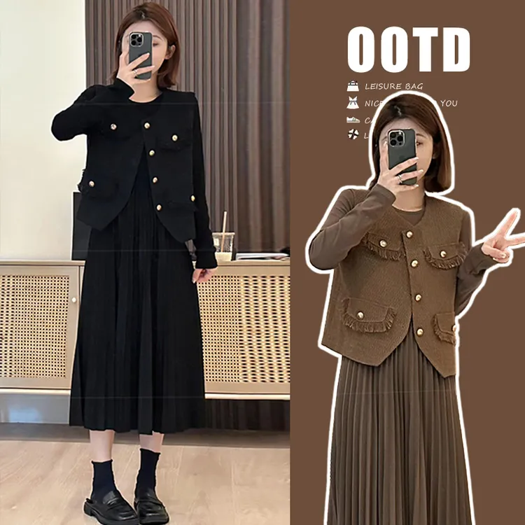 小香风洋气孕妇春季套装新款2025时尚减龄上班族连衣裙秋冬两件套