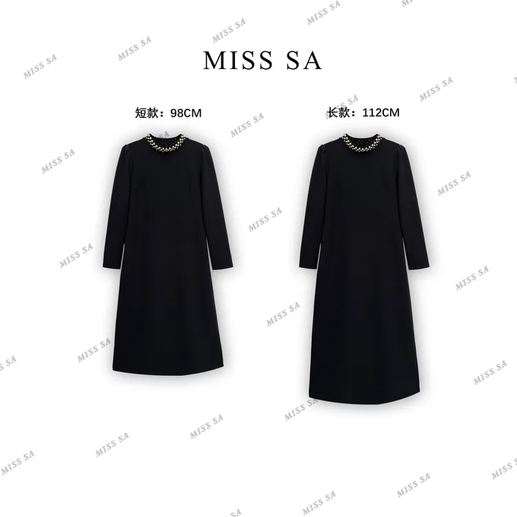 MISS SA珍珠领冬季新款高端轻奢优雅百搭修身长袖连衣裙24119882