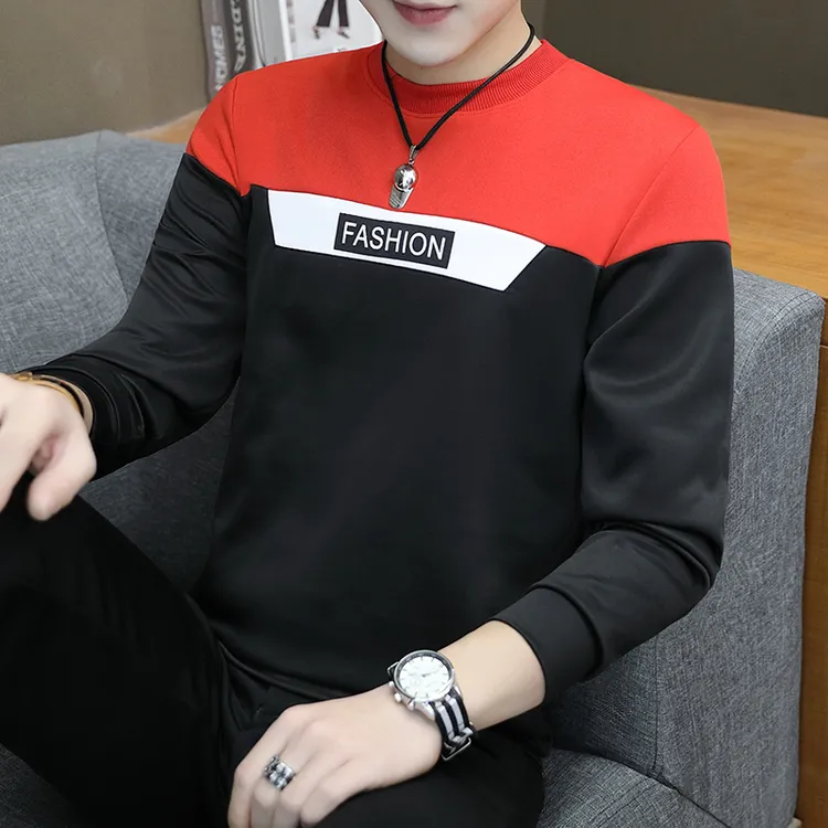 潮牌韩版拼接卫衣男春秋季休闲痞帅长袖T恤2024新款男士秋装上衣
