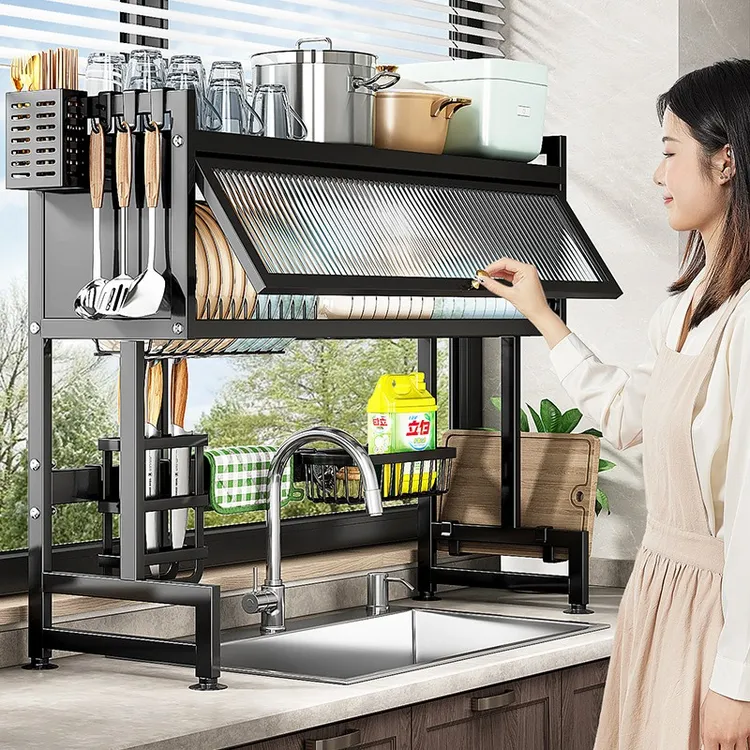 厨房水槽置物架家用碗碟收纳洗碗槽水池防尘碗柜多功能沥水架