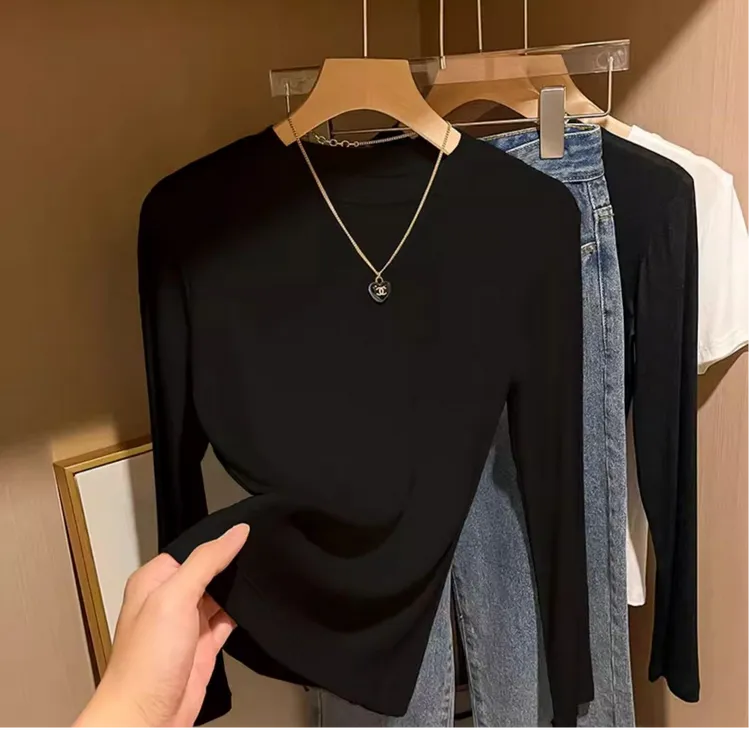 【拍1发2-4⒐9元2件】品牌低领圆领莫代尔棉打底衫长袖舒适显瘦纯色
