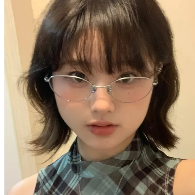 复古金属猫眼纯欲眼镜可配度数女银框清冷高智感素颜防辐射高级感