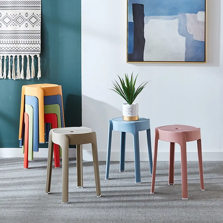 塑料凳子家用加厚可叠放餐桌椅子现代简约客厅高脚凳特厚叠摞圆凳
