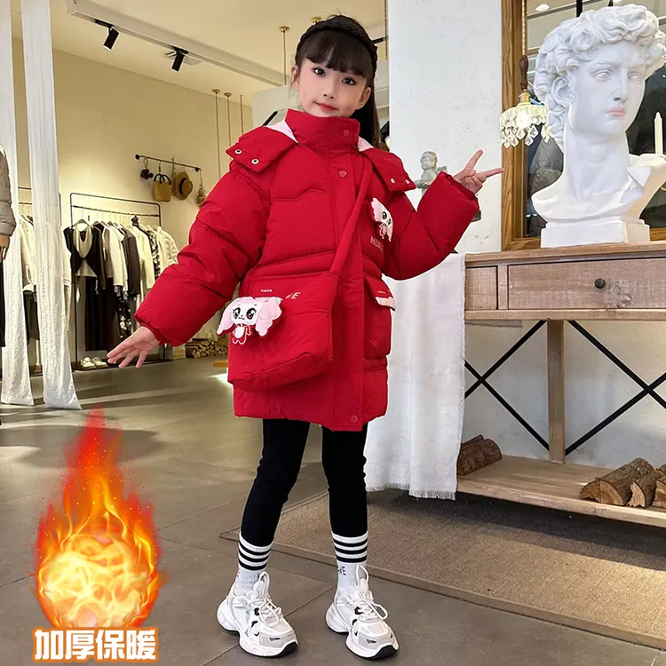 女童新年秋冬加绒加厚外套洋气2024新款拜年服宝宝儿童保暖棉袄潮