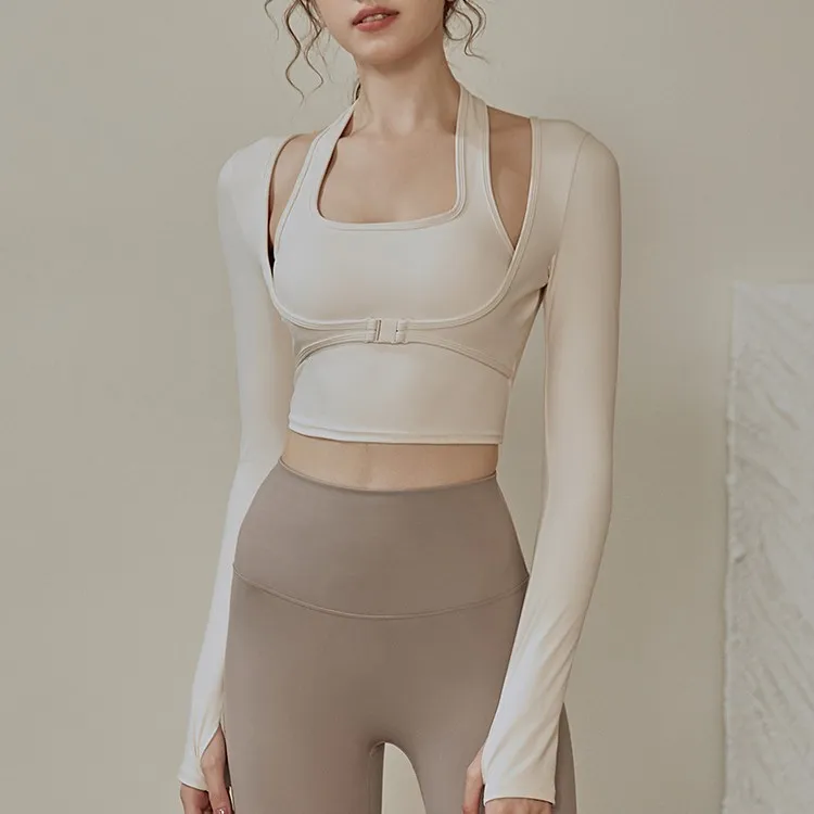 带胸垫瑜伽服女秋冬长袖运动上衣专业高级感高端健身衣服紧身显瘦