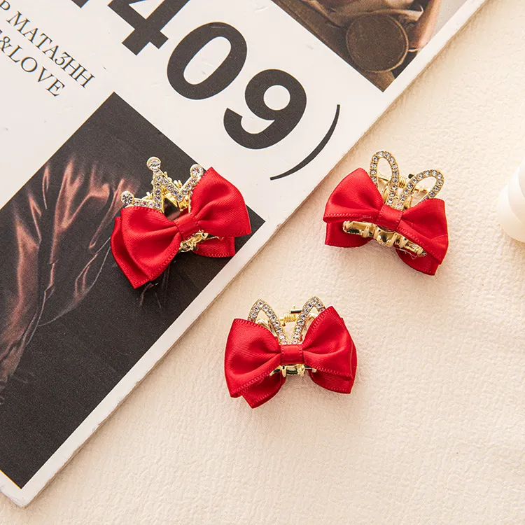 合金抓夹刘海夹儿童蝴蝶结发饰头饰可爱公主皇冠红色侧边夹卡子