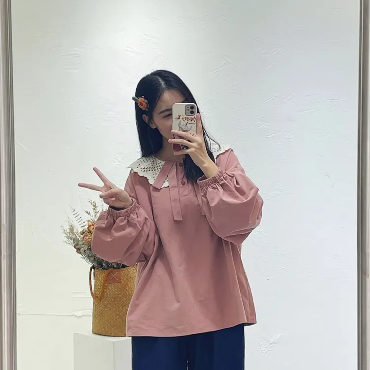 【蜜糖家】楚楚可人特色定制娃娃领口蝴蝶结钩花领衬衣