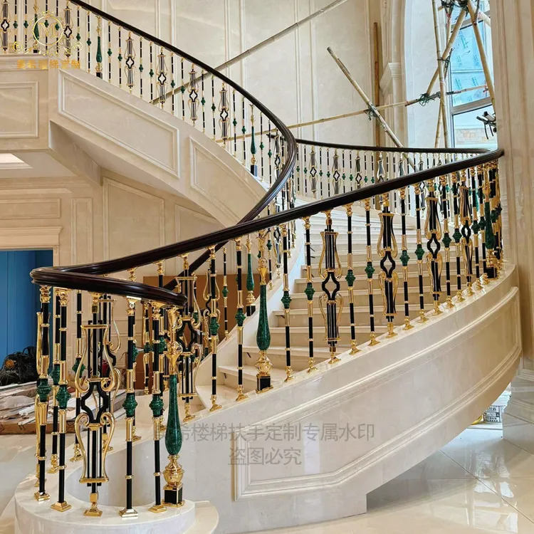 别墅铝艺楼梯扶手护栏定制农村自建房会所酒店栏杆直弧形旋转围栏