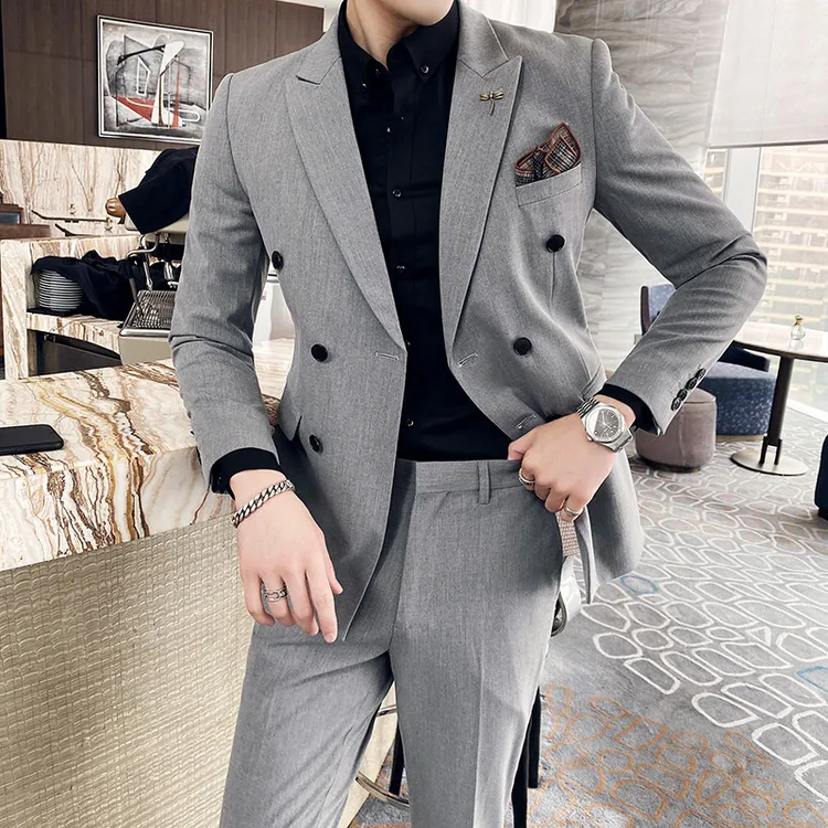 【轻奢双排扣套装】修身商务休闲职业新郎结婚主持礼服西服西装套装