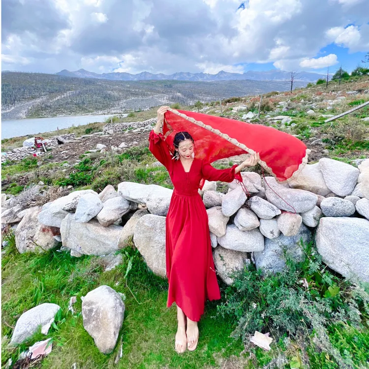 （狐狸夫人）度假风沙漠异域风情长裙民族沙滩风百搭长款中国风