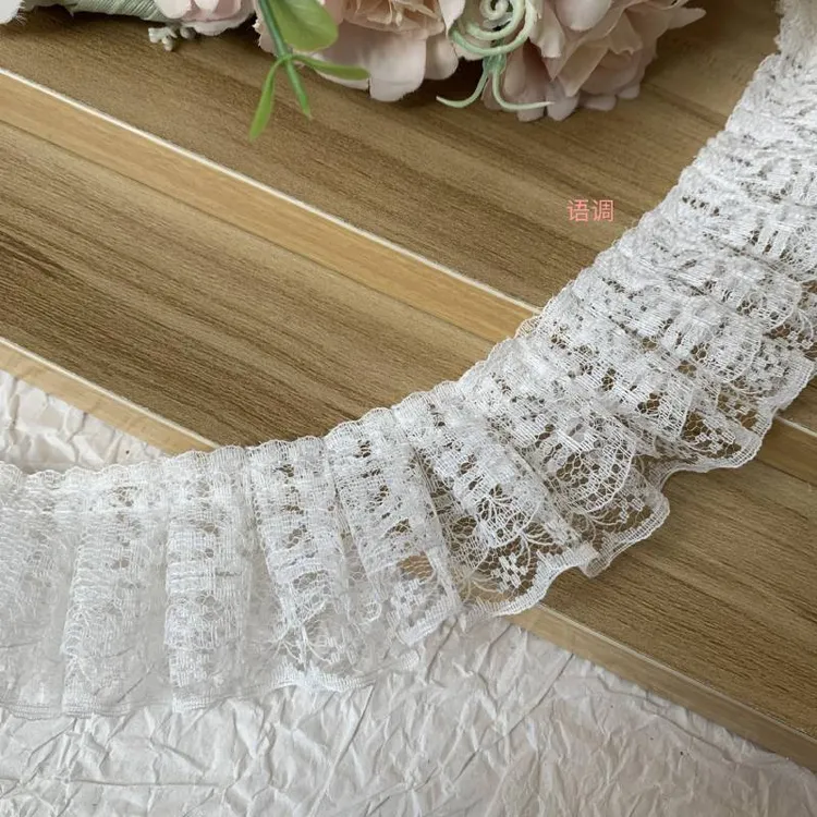 双层白色蕾丝褶皱优质衣服领子袖口花边辅料手工DIY服装装饰布料
