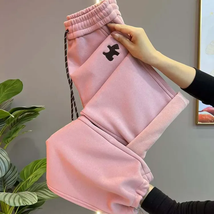 高端欧货2025秋冬新款加绒松紧腰抽绳束脚卫裤女款爆款2024新款
