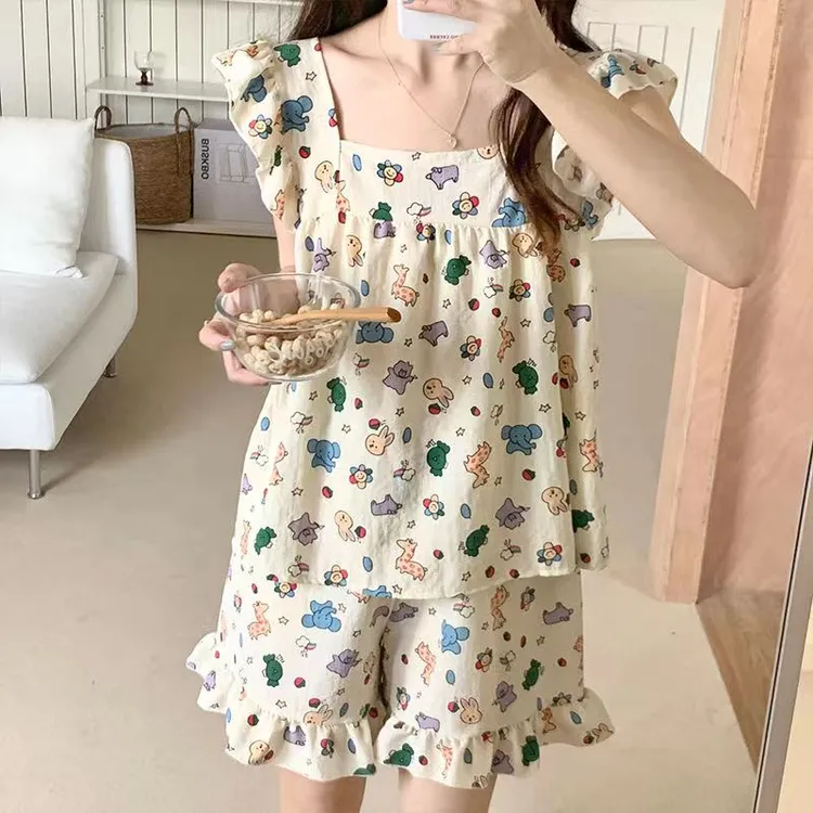 睡衣女夏季吊带薄款新款女士套装直播可爱可外穿网红家居服夏天