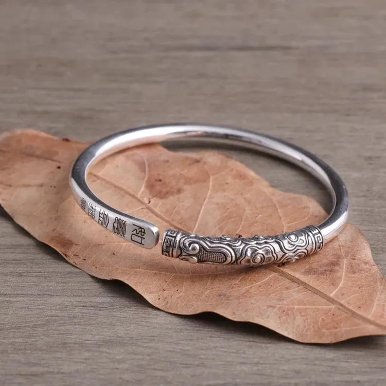 足银手镯 天命悟空实心如意金箍棒个性潮男银镯开口祥云齐天大圣