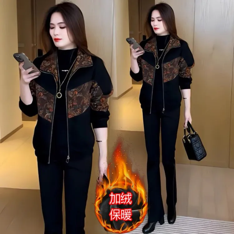 2025秋冬新款韩版时尚拼接印花短外套女宽松休闲显瘦百搭夹克上衣