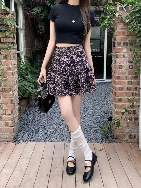 夏季女装半身裙蛋糕裙碎花伞裙蓬蓬裙百搭时尚印花显瘦半身裙气质