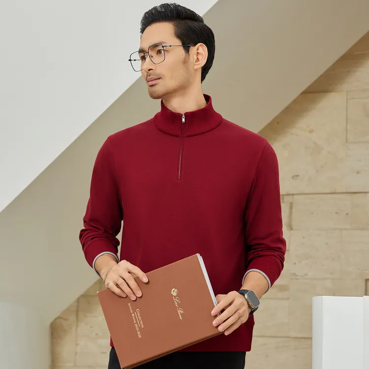 景一秋冬giza45棉混纺LP羊绒提花拉链休闲保暖柔软长袖立领卫衣