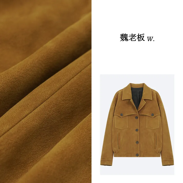 W.Diva【艾莎】早春时尚慵懒感复古宽松翻领保暖羊皮皮衣3C0124066