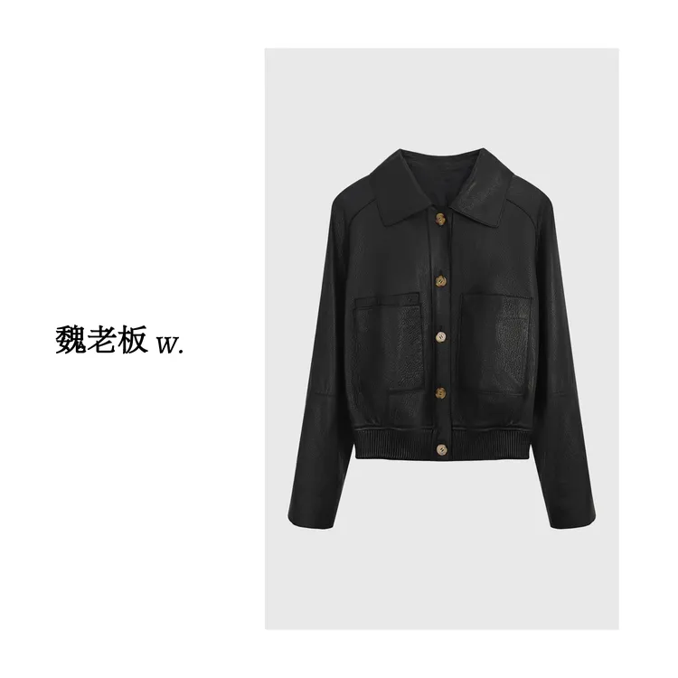 W.Diva【爱情诺曼底】春季土耳其山羊皮排扣设计轻奢皮衣4C0111050