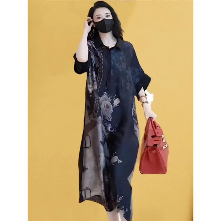 阔太太复古连衣裙2024夏装新款上档次宽松舒适气质大码时尚长款裙