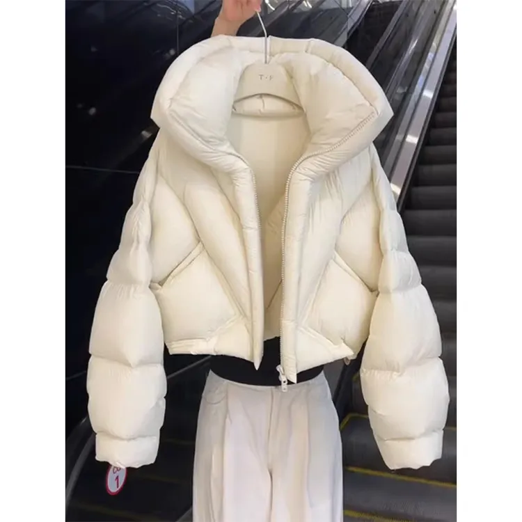 韩系超好看立领白色短款棉服女冬季2025新款小个子加厚棉衣厚外套