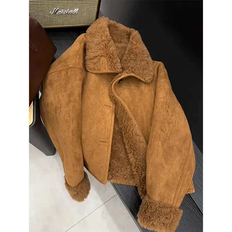 初冬季美拉德复古气质棕色加绒厚外套女轻熟风小个子时尚减龄上衣