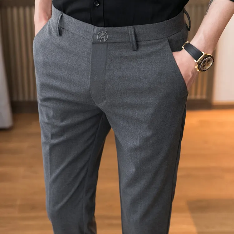 潮流垂感西裤男士商务直筒修身九分裤灰色小脚正装休闲裤夏季长裤